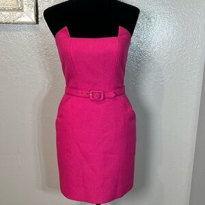 Victor Costa Vibrant Pink Strapless Sheath Dress with Belt